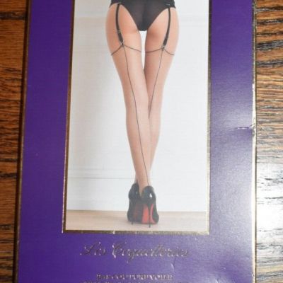 Maison Close Cut & Curled 20d Sheer Stockings Sz M/3 Nude w. Black Backseat NIB